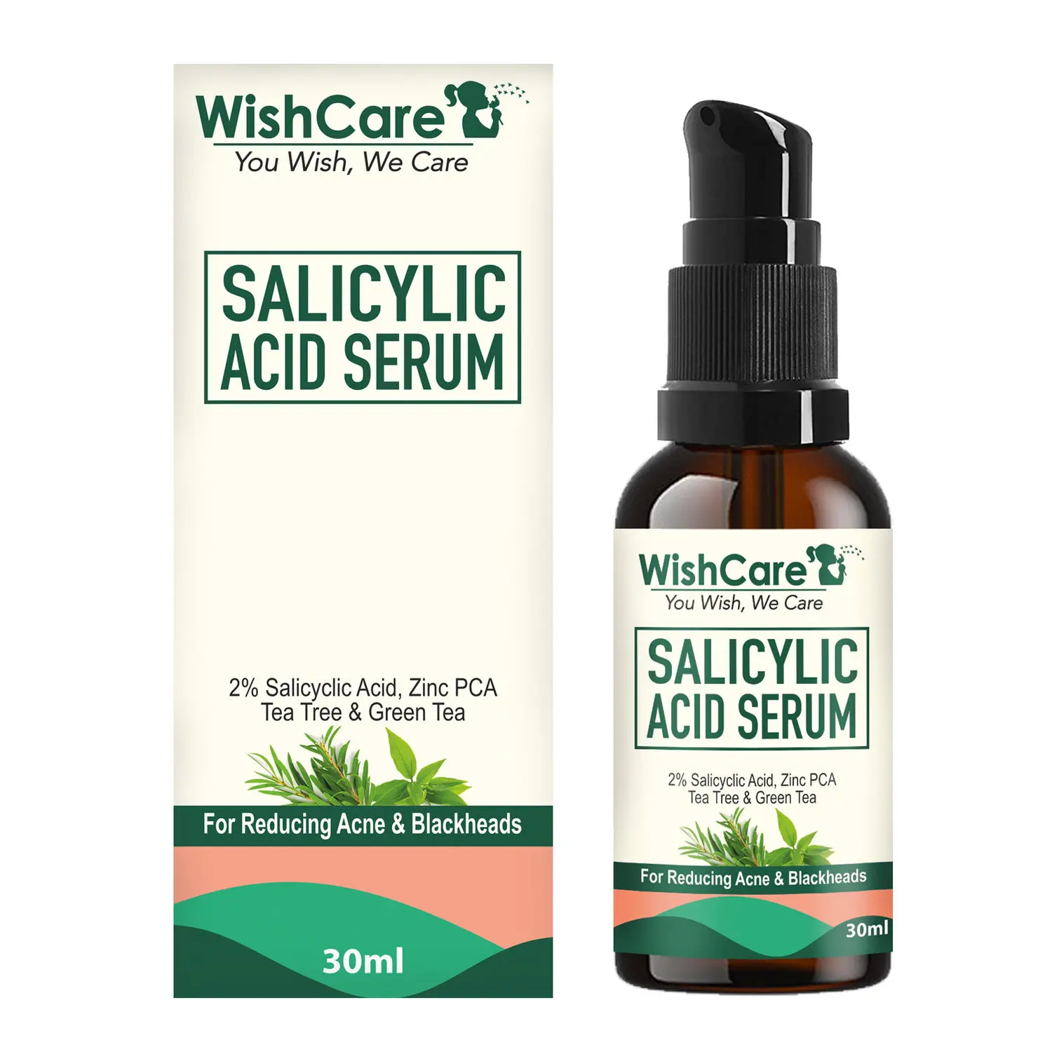 WishCare 2% Salicylic Acid Serum for Reducing Acne & Blackheads with Zinc PCA, Tea Tree & Green Tea