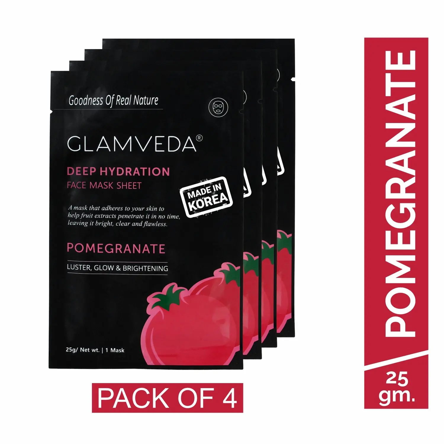 Glamveda Pomegranate Brightening Korean Sheet Mask Pack Of 4