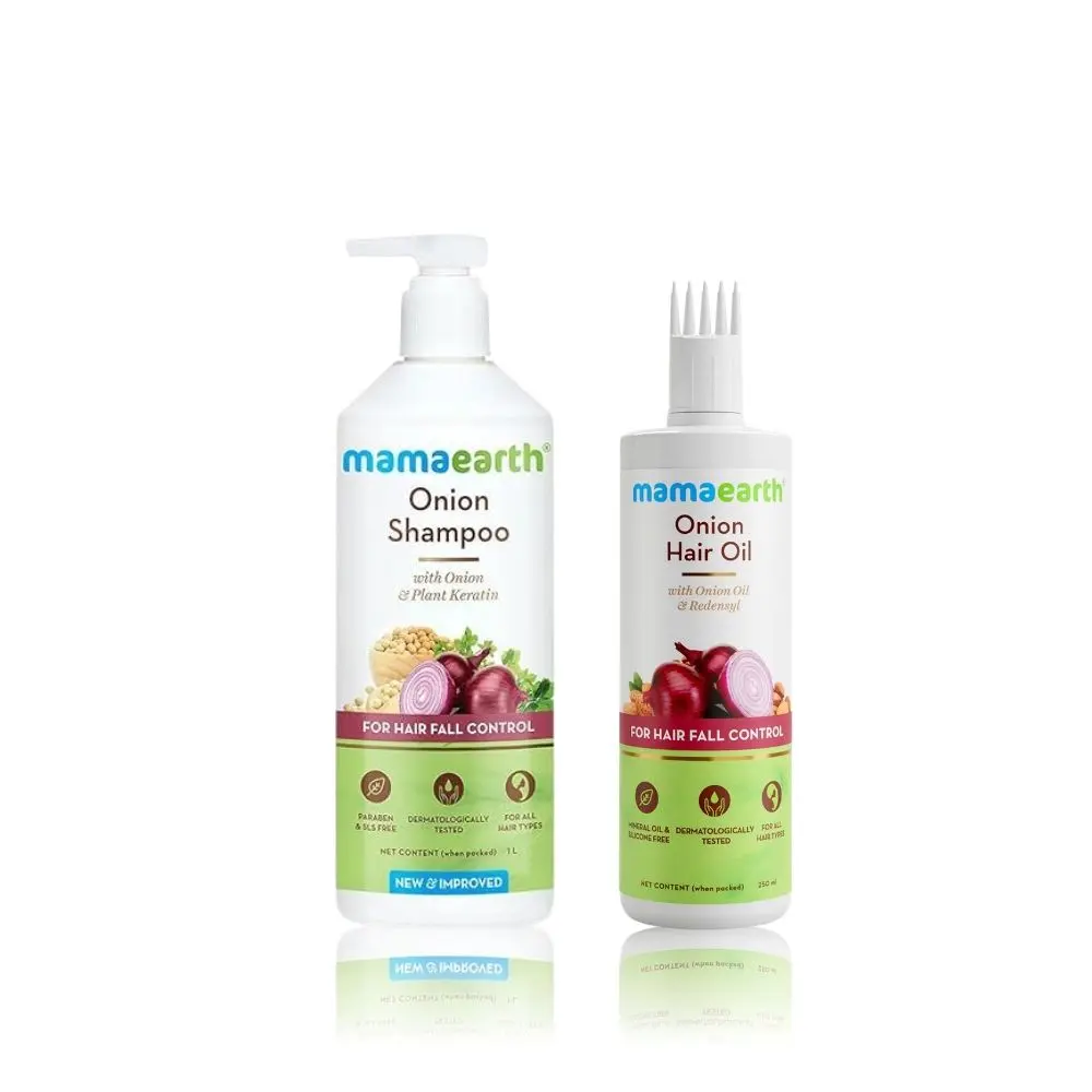 Mamaearth Onion Duo For Hair Fall Control: Onion Hair Oil 250 ml + Onion Shampoo 400 ml