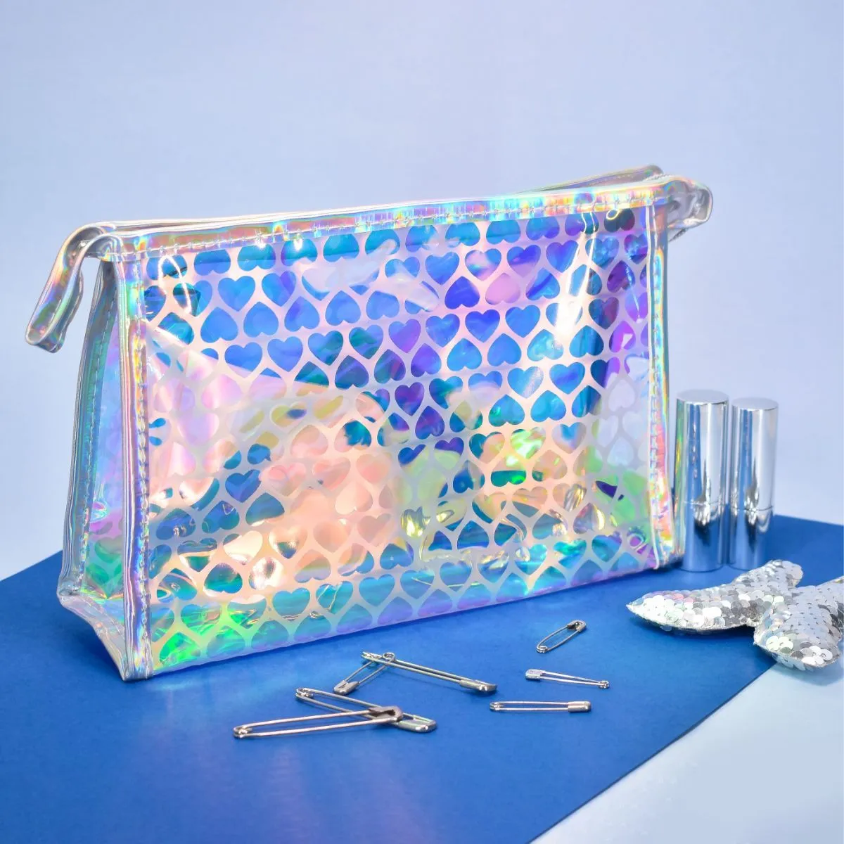 Visual Echoes Holographic Travel and Make up Pouch - Heart