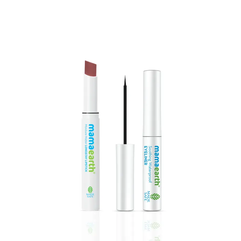 Mamaearth Eye & Lip Love Combo Waterproof Eyeliner + Espresso Brown Moisture Matte Lipstick