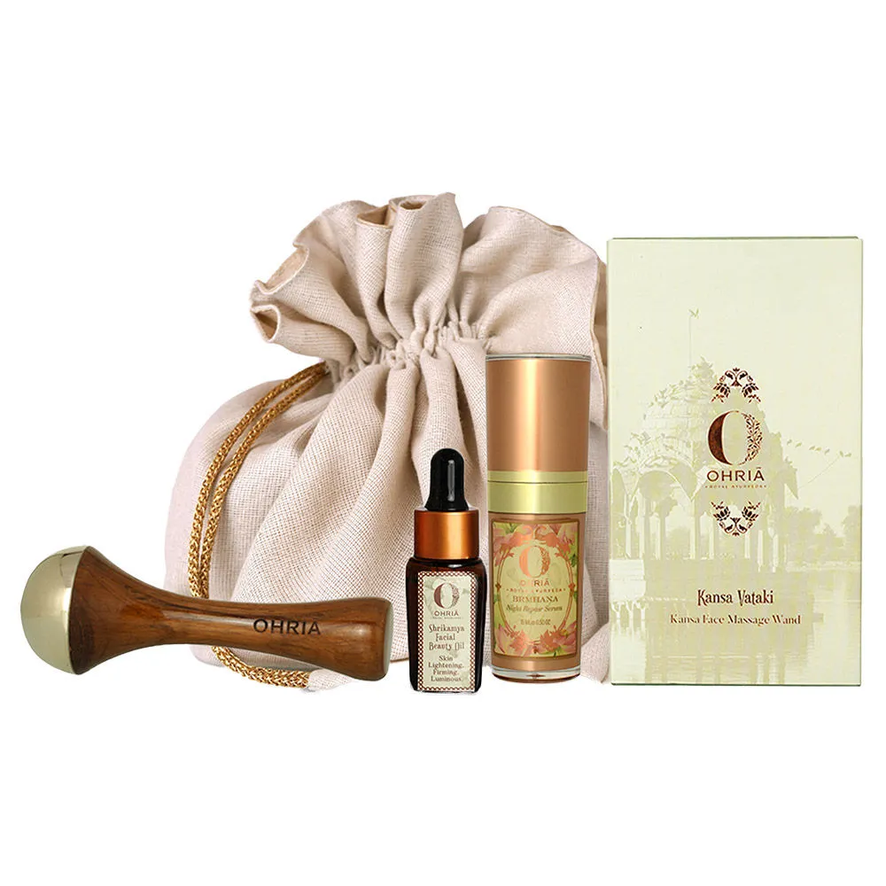 Ohria Ayurveda Age Delay Ritual - Face Beauty Oil + Serum + Kansa Face Wand