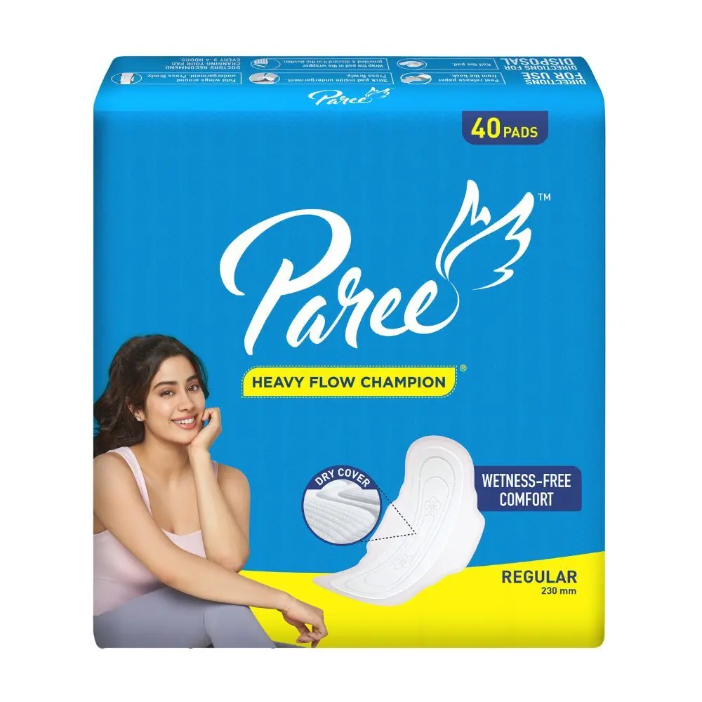 Paree Dry Feel Regular Sanitary Pads For Women | 40 Pads|Heavy Flow Champion|Quick Absorption|Gentle Fragrance| 