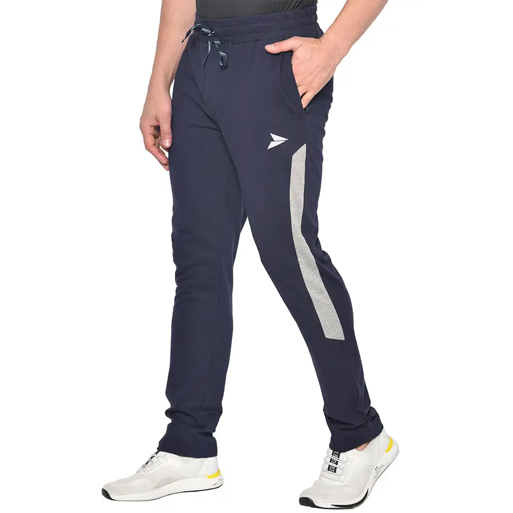 Fitinc Side Striped Cotton Trackpant with Both Side Zipper Pockets,  Navy Blue  XL