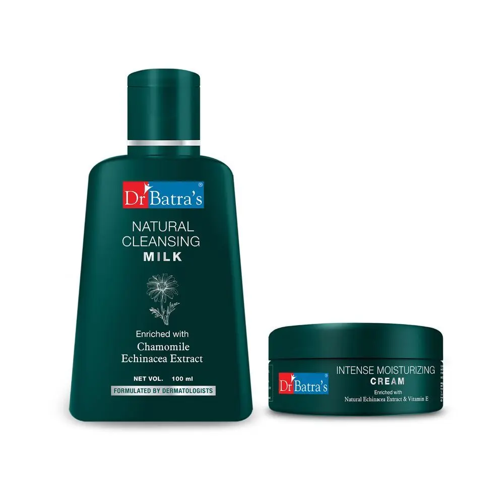 Dr Batra's Natural Cleansing Milk - 100 ml and Intense Moisturizing Cream -100 g (Pack of 2 Men and Women)