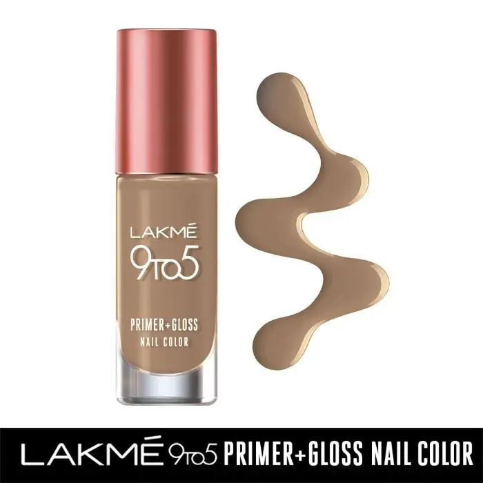 Lakme 9to5 Primer + Gloss Nail Colour, Brown Sandcastle, 6 ml