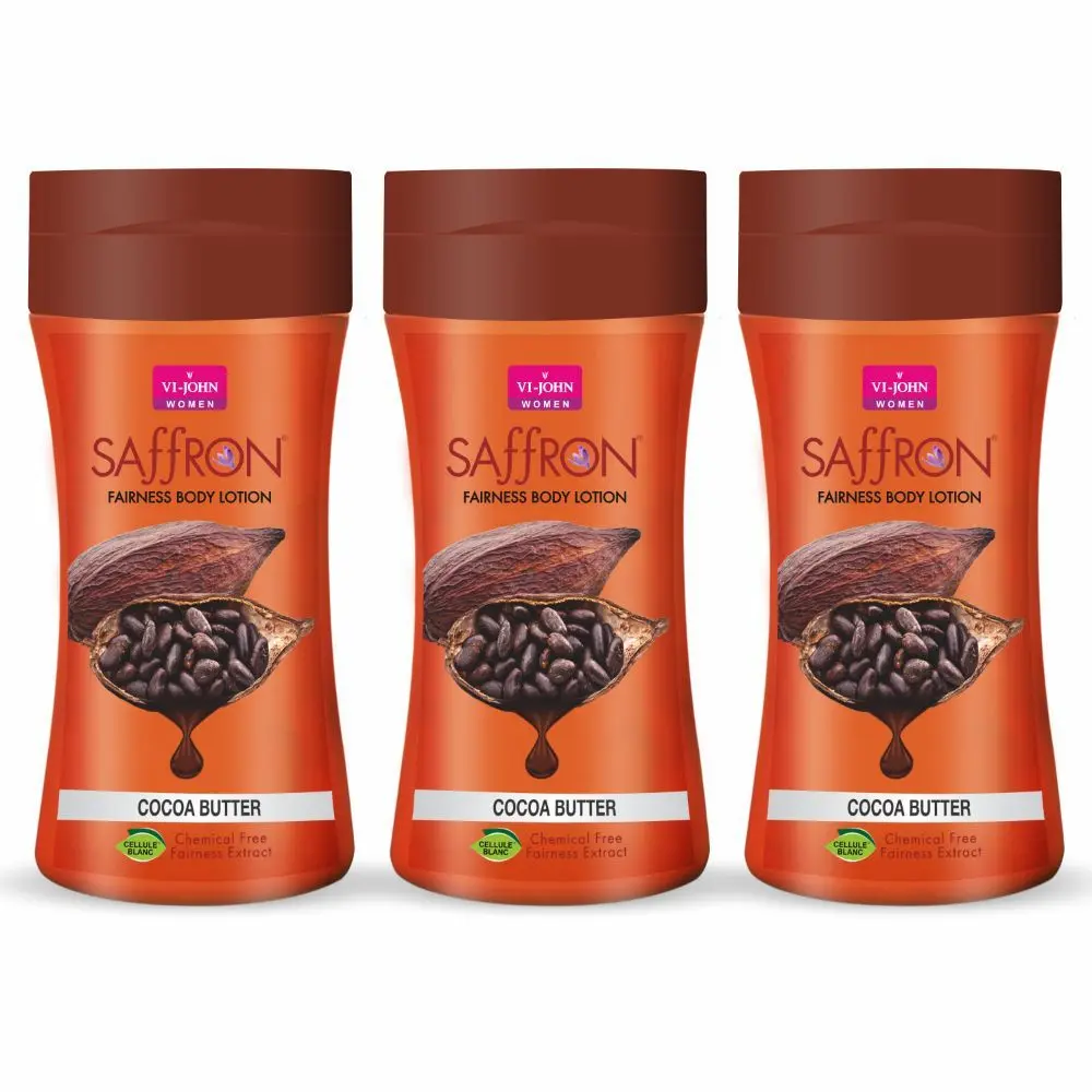 VI - JOHN Women Cocoa Butter Skin -Ageing Non greasy Chemical Free Fairness Extract Saffron Fairness Body Lotion Enriched with Vitamin E, moisturizes skin upto 48 hour(pack of 3,250 Ml Each)