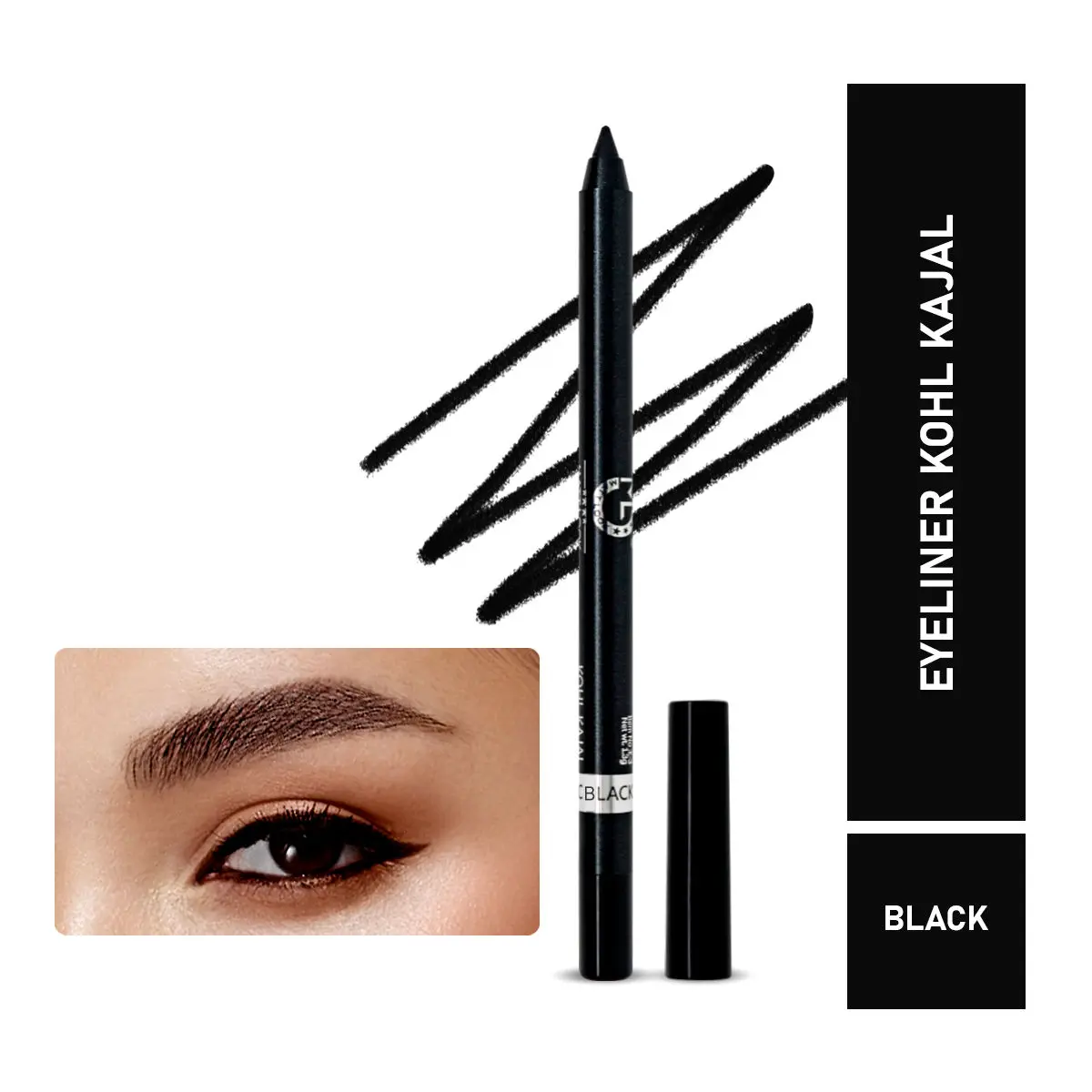 Matt look Single Stroke Super Glide Eyeliner Kohl Kajal 24 Hours Water Proof | Smudge Proof, Jet Black (1.3gm)