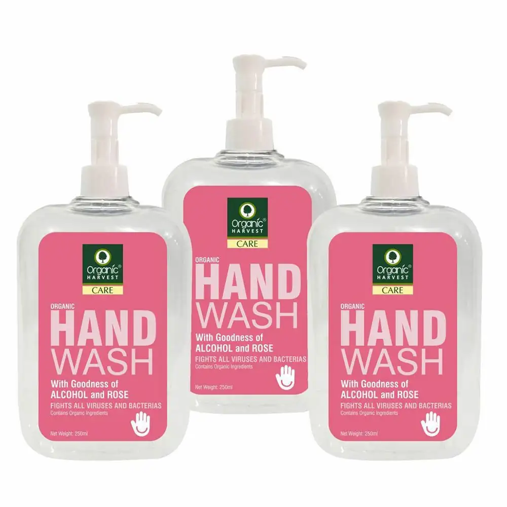 Organic Harvest Hand Wash,  Alcohol & Rose  250 ml  Fights All Viruses & Bacteria (Pack of 3)