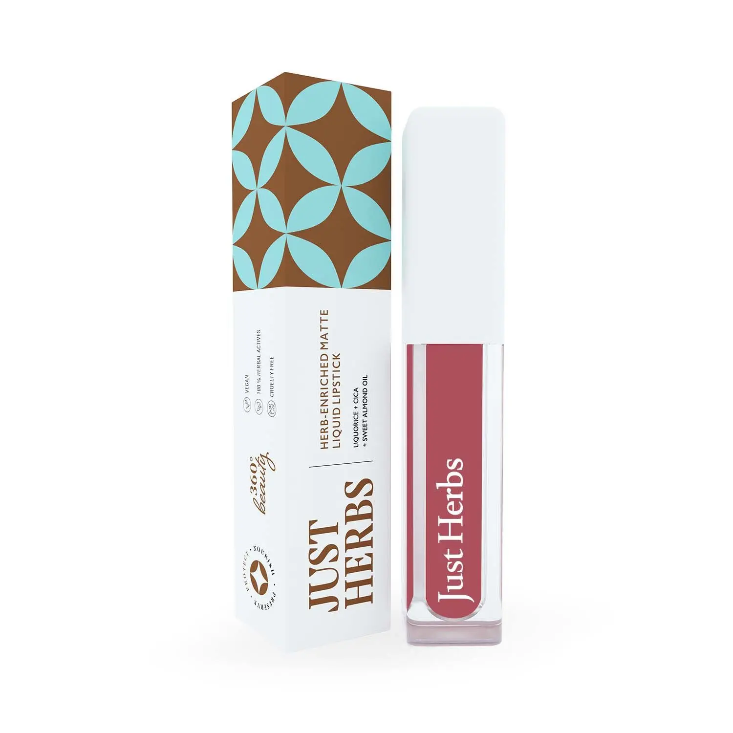 Just Herbs Ayurvedic Creamy Matte Long Lasting Liquid Lipstick, Lightweight & Hydrating Lip Colour with Liquorice & Sweet Almond Oil - Dusty Rose