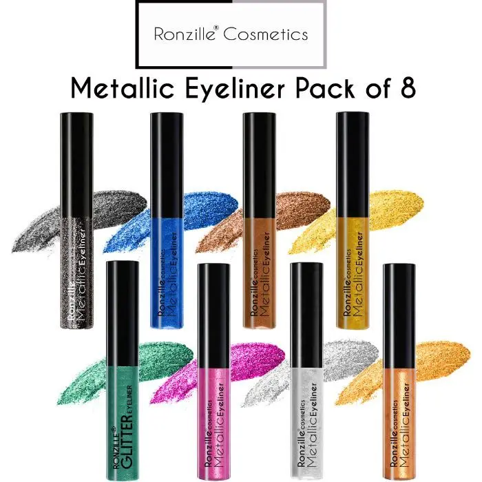 Ronzille Combo of 8 shimmer Metallic Glitter Eyeliner ( Silver, Blue, Gold, Green, Rosegold, Pink, Black, Brown)