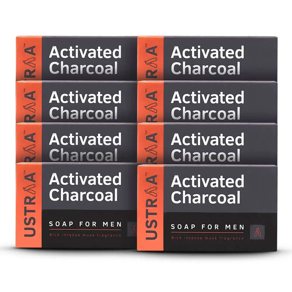 Ustraa Activated Charcoal Soap (Pack of 8),  100 g  for Men