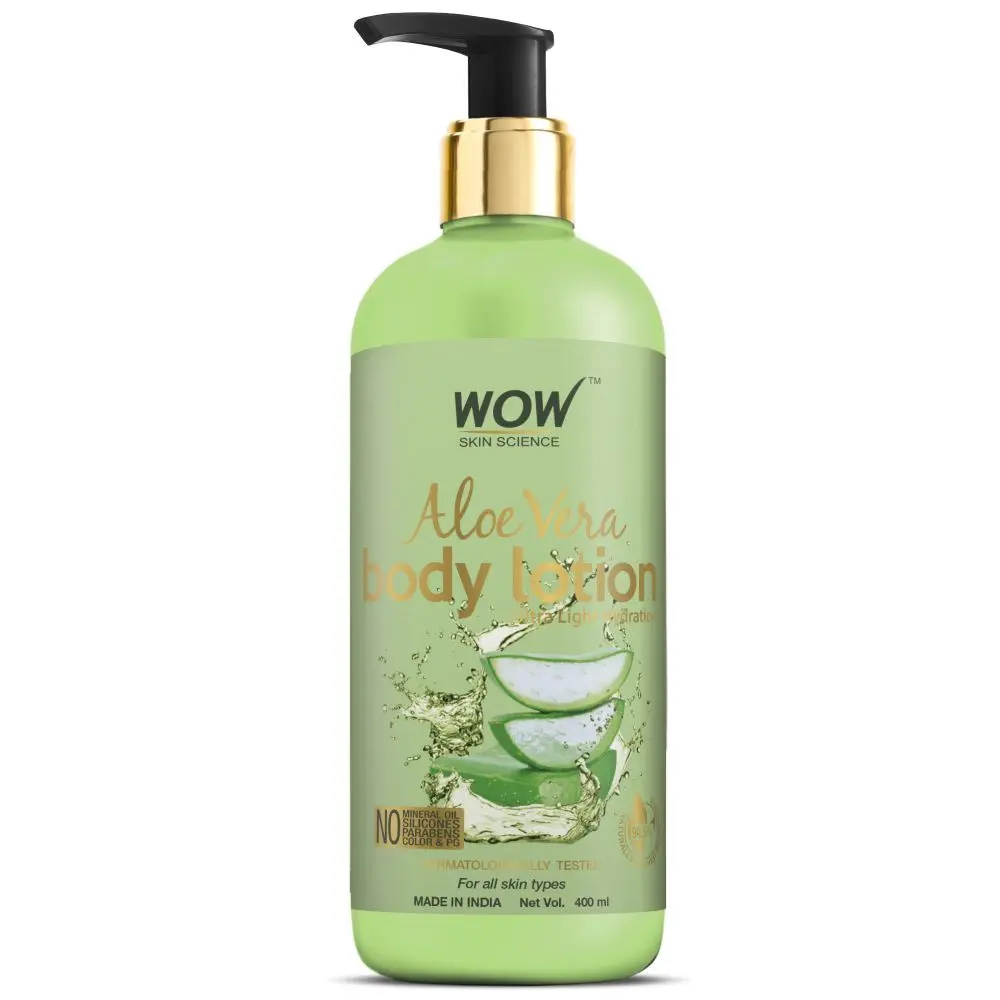 WOW Skin Science Aloe Vera Body Lotion Ultra Light Hydration - No Mineral Oil, Parabens (400 ml)