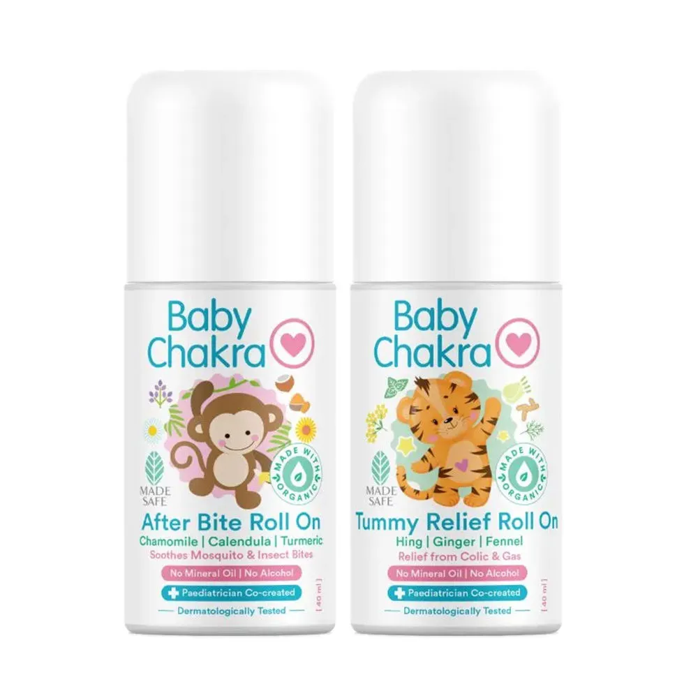 BabyChakra Tummy Relief Roll On 40ml & After Bite Roll on 40ml, Toxin Free Alcohol Free (40 ml each)