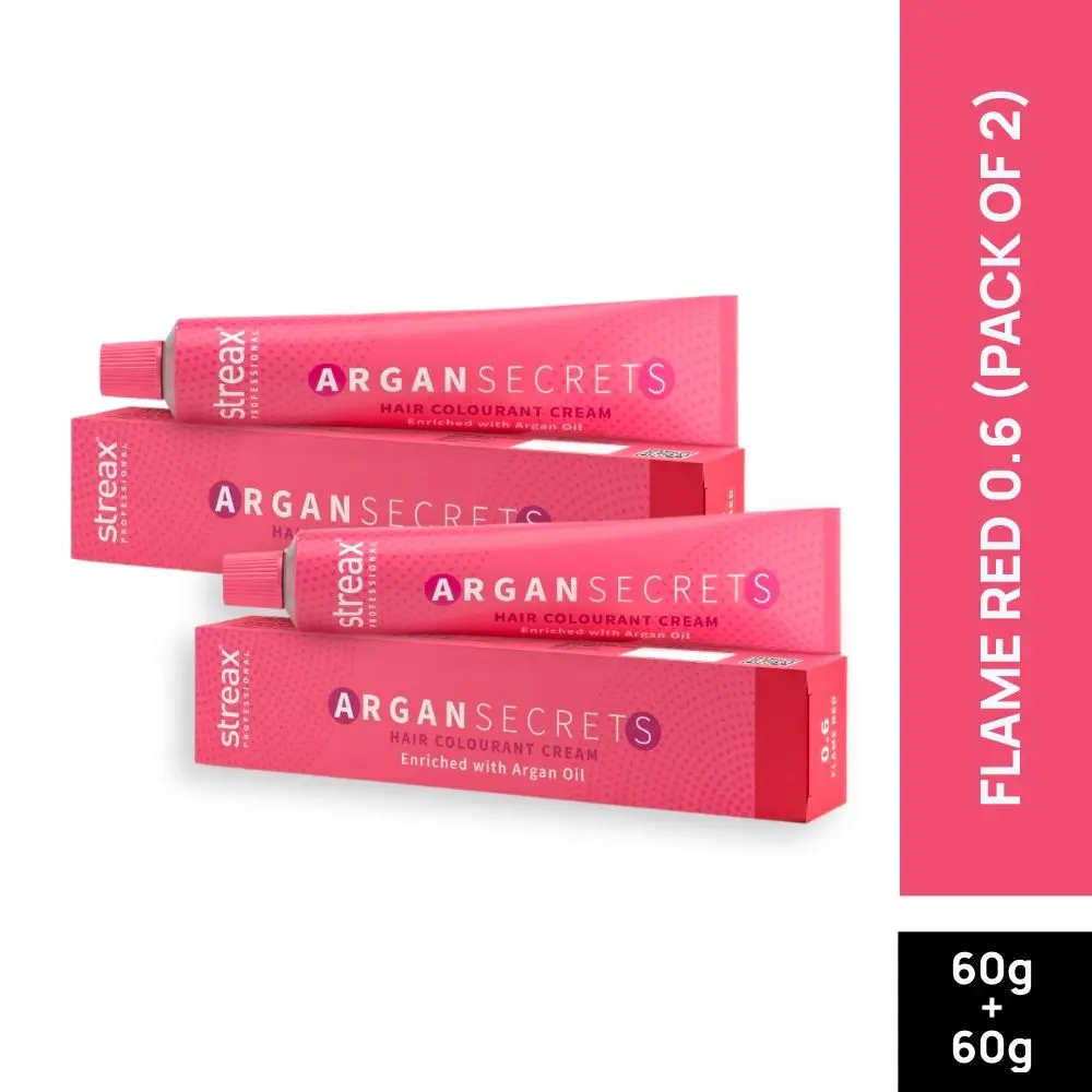 Streax Professional Argan Secret Hair Colourant Cream - Flame Red 0.6 (60 g) (Pack of 2)