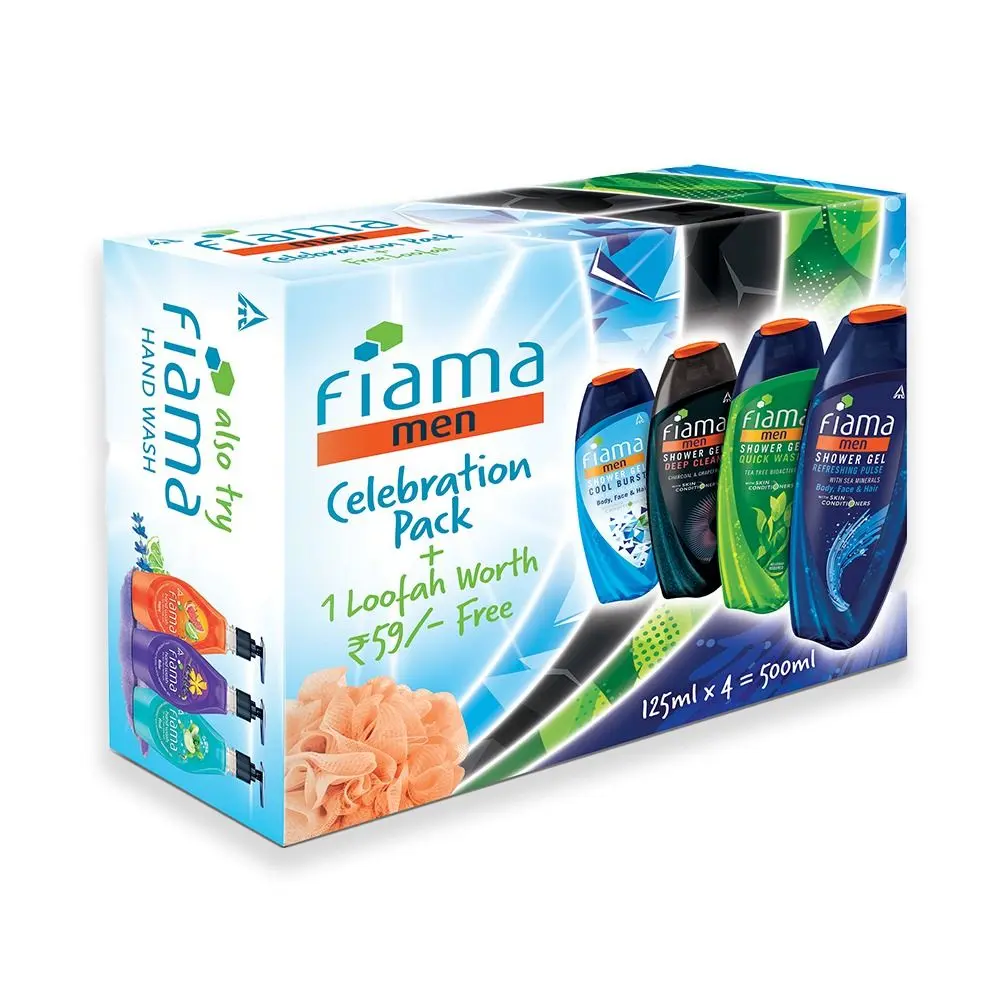 Fiama Men Celebration pack, with 4 unique showergels, with skin conditioners for Refreshed skin, 125ml showergels (Pack of 4)