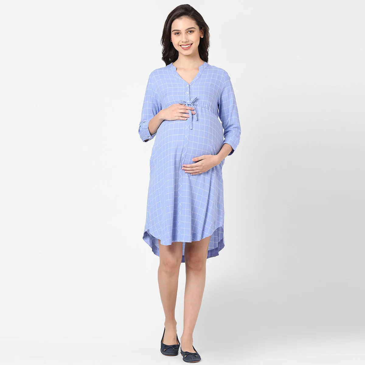 Mystere Paris Pastel Maternity Dress - Blue (M)