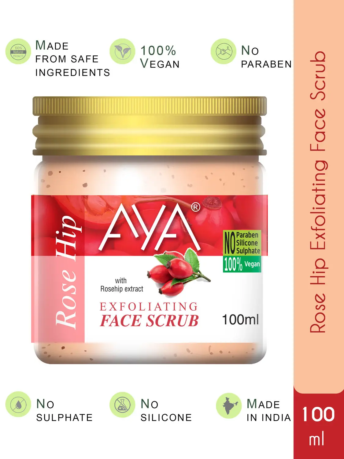 AYA Rosehip Exfoliating Face Scrub, 100 ml | No Paraben, No Silicone, No Sulphate |