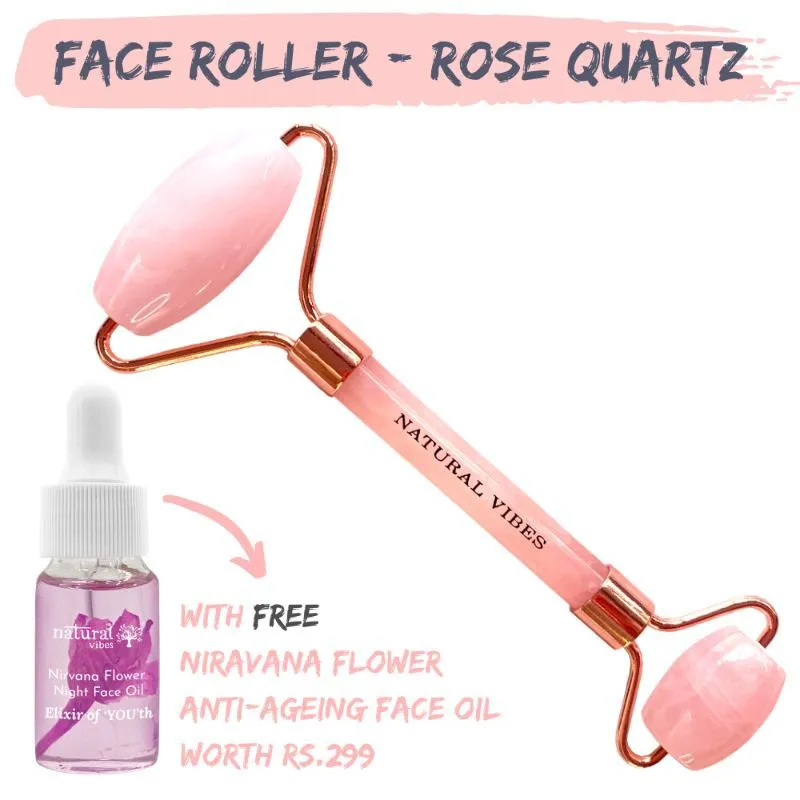 Natural Vibes Rose Quartz Face Roller + Nirvana Anti Ageing Flower Oil