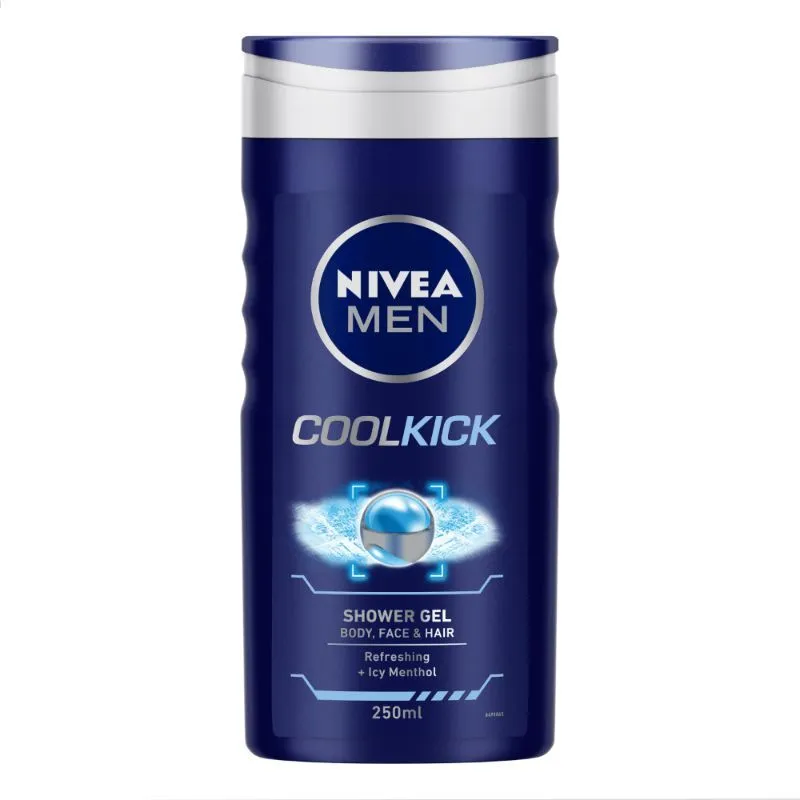 NIVEA Men Body Wash, Cool Kick with Refreshing Icy Menthol, Shower Gel for Body, Face & Hair