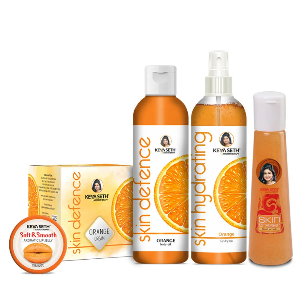 Keya Seth Aromatherapy Orange Combo Scrub + Toner + Cream + Lip Jelly + Body Oil