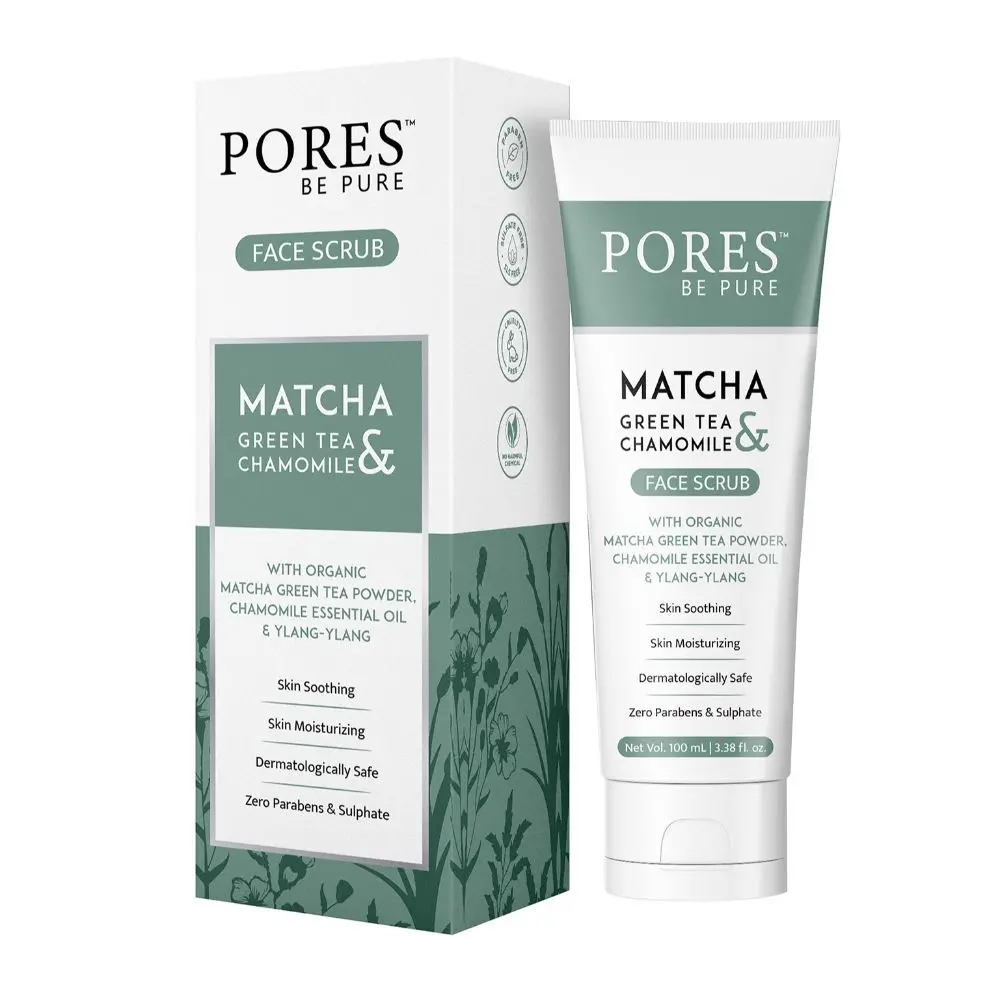 PORES Be Pure Matcha Green Tea Gel Face Scrub | Exfoliate, Remove Impurities & Detox Skin | Gentle Exfoliation For Men and Women - 100 Ml