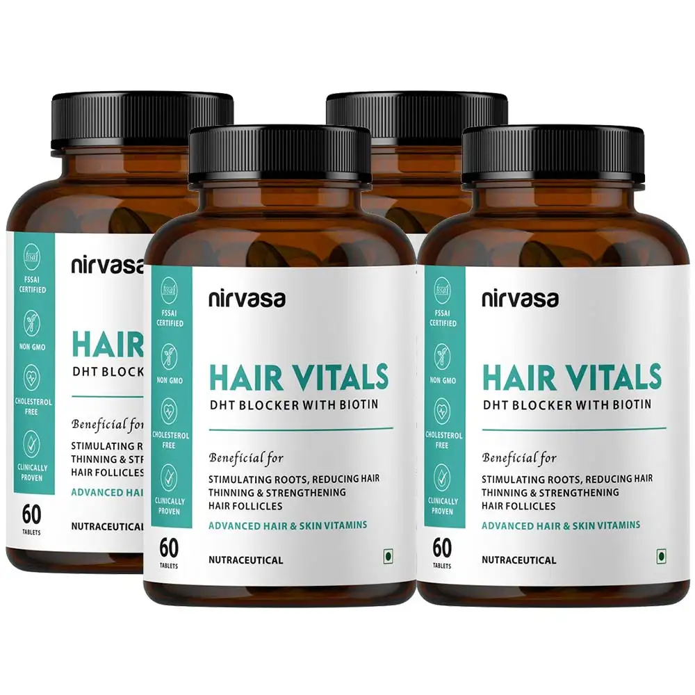 Nirvasa Hair Vitals DHT Blocker with Biotin,  60 tablet(s)  Unflavoured (Pack of 4)