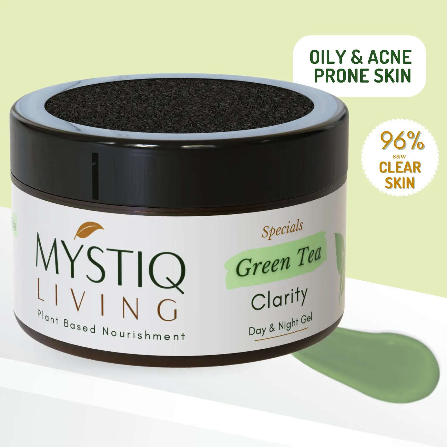 Mystiq Living Specials - Green Tea Clarity - Acne Gel Cream | Anti Acne, Pimple & Scar Removal moisturizer, Skin Clarifying Day & Night Gel | Green Tea, Chamomile & Tea Tree | Oily & Acne Prone Skin , 50GM