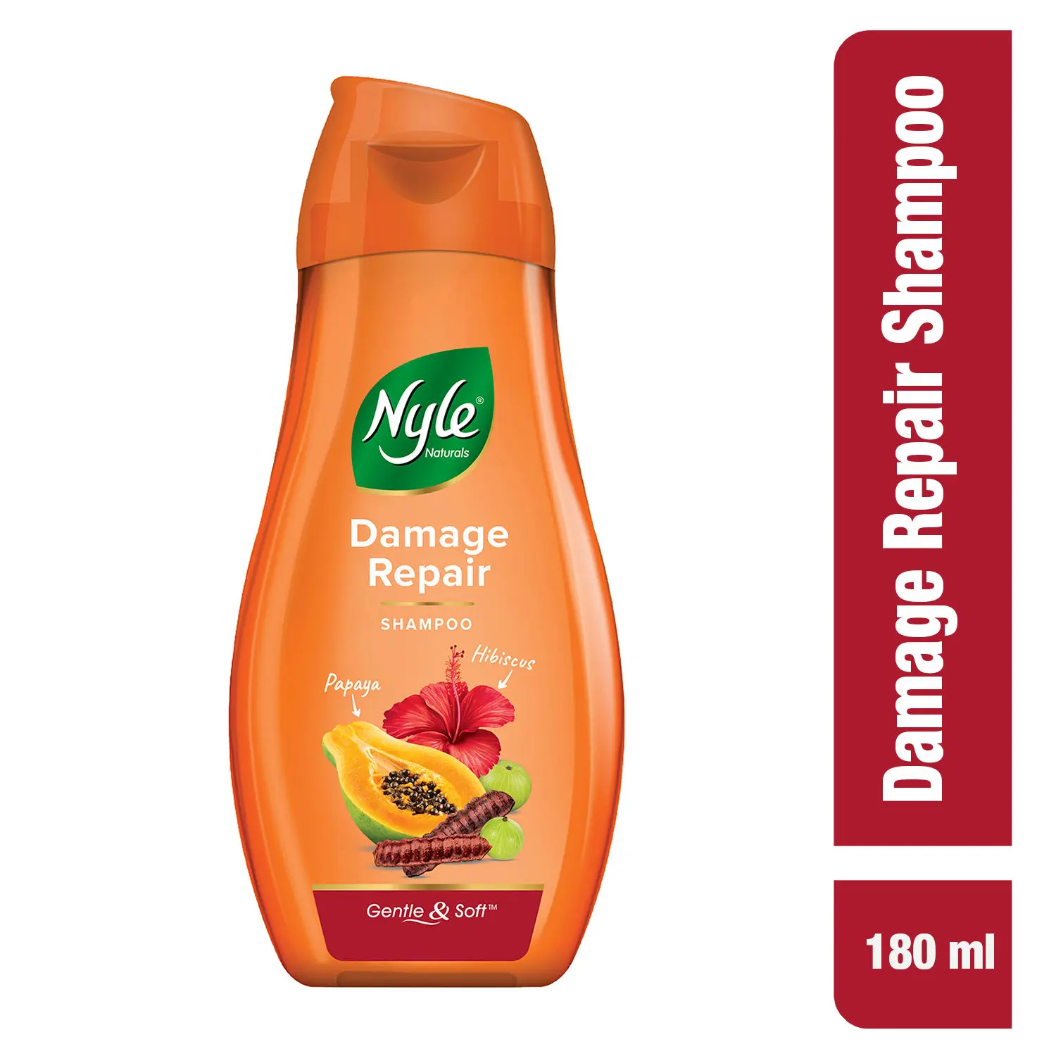 Nyle Naturals Damage Repair Shampoo, With Papaya, Hibiscus and Shikakai,Gental & Soft, pH Balanced and Paraben Free, For Men & Women,180ml