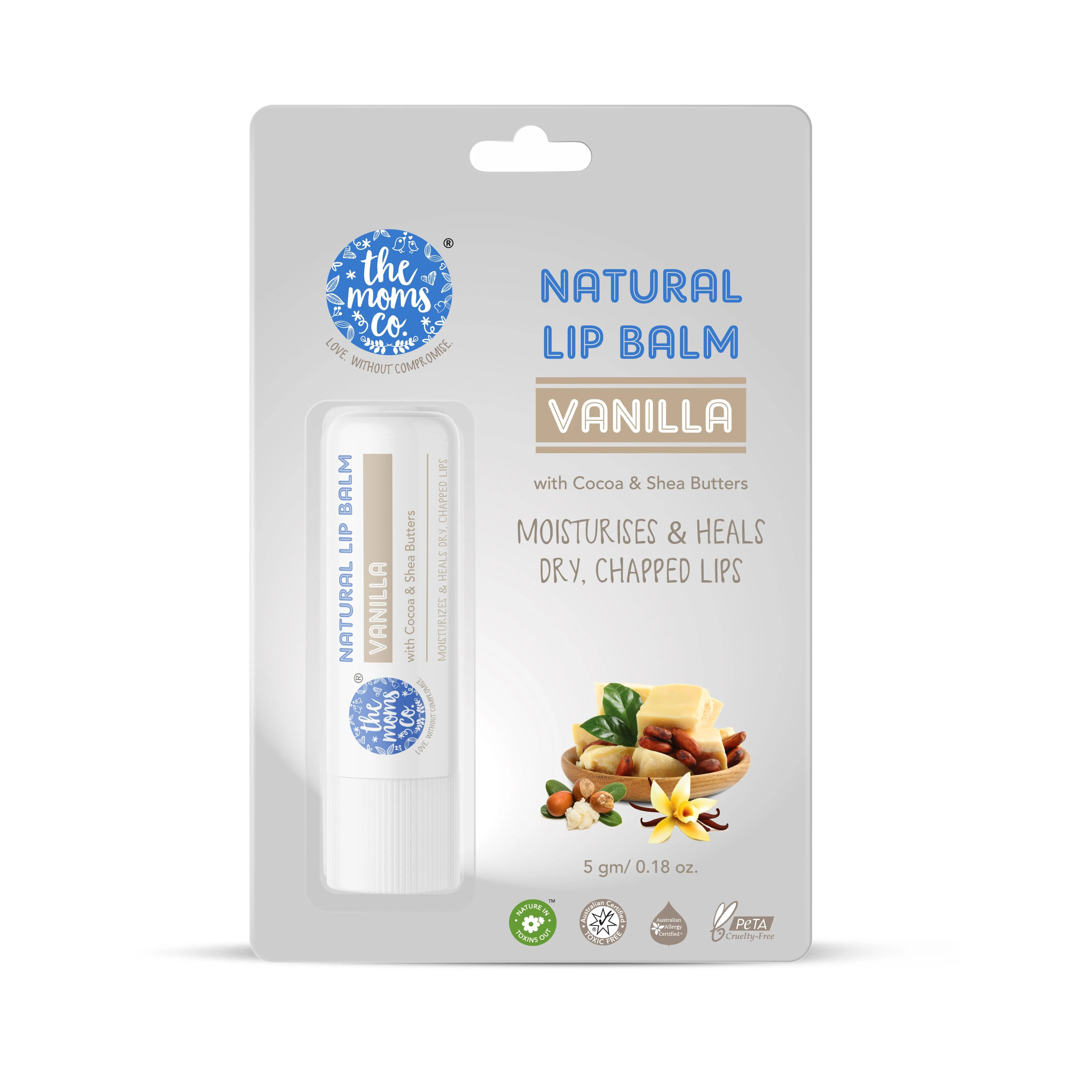 The Moms Co. Natural Vanilla Lip Balm With Vitamin E And Natural Extracts For Deep Hydration