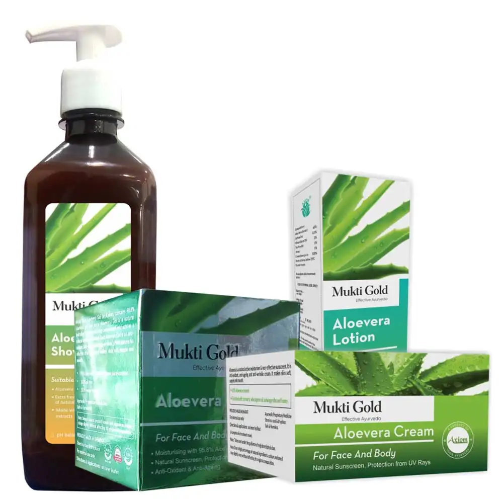 Axiom Aloevera Cream+Aloevera Lotion+Aloevera Green Gel+Aloevera Showergel Combo,  4 Piece(s)/Pack  for All Types of Skin