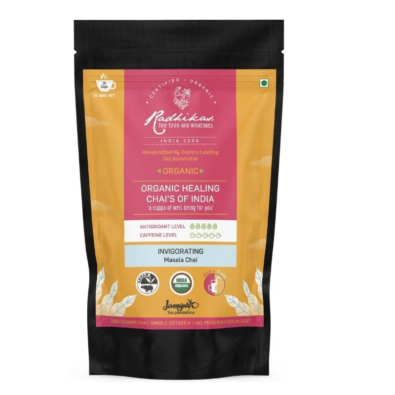 Radhikas Invigorating Masala Chai, Certified Organic, Assam CTC Chai, Cold & Hot Brew