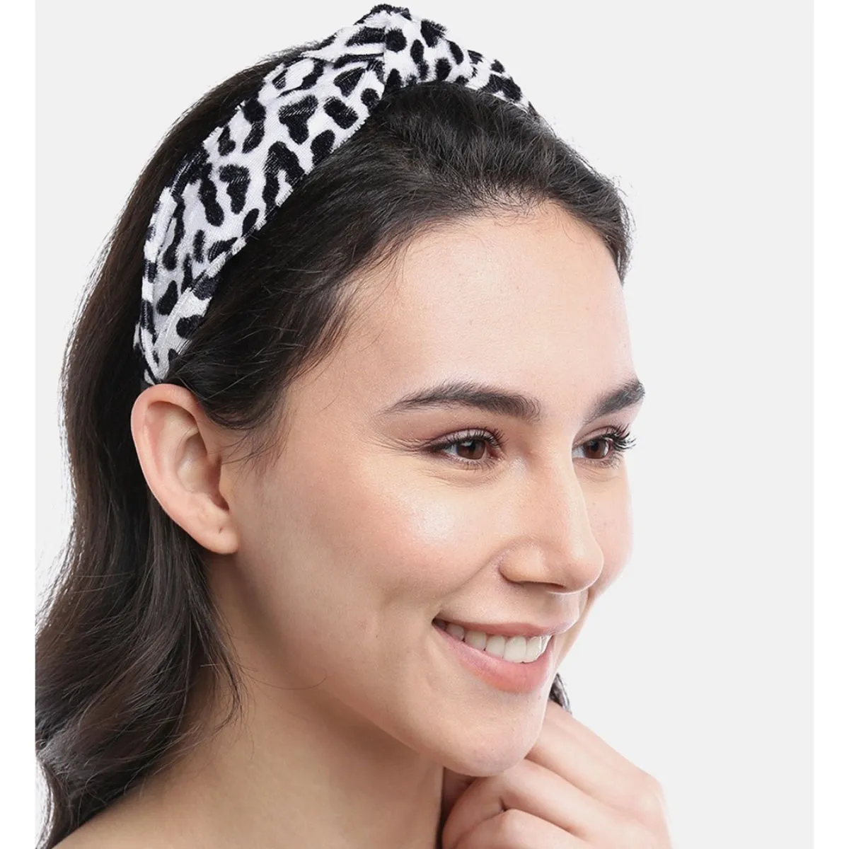 Blueberry White And Black Leopard Printed Knot Hair Band