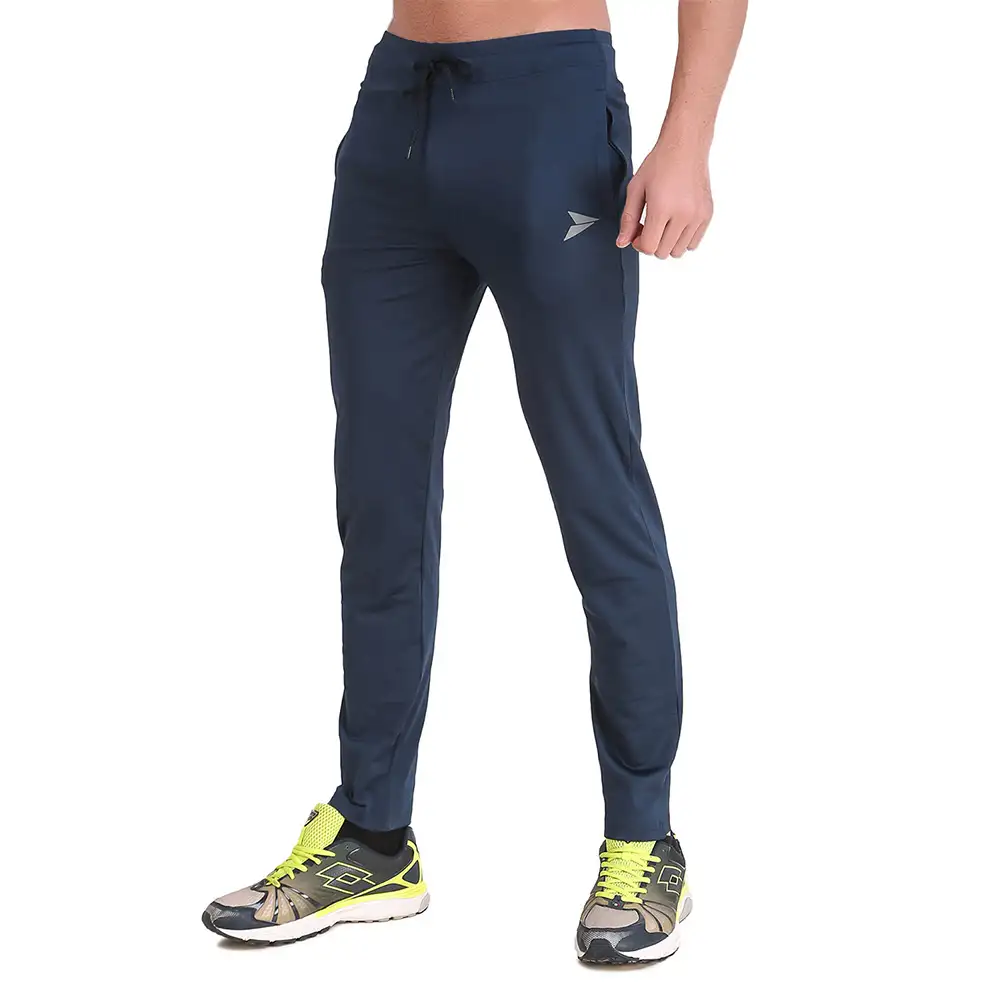 Fitinc Men's Gym & Yoga Wear Stretchable Trackpant with Two Zipper Pockets,  Navy Blue  Medium