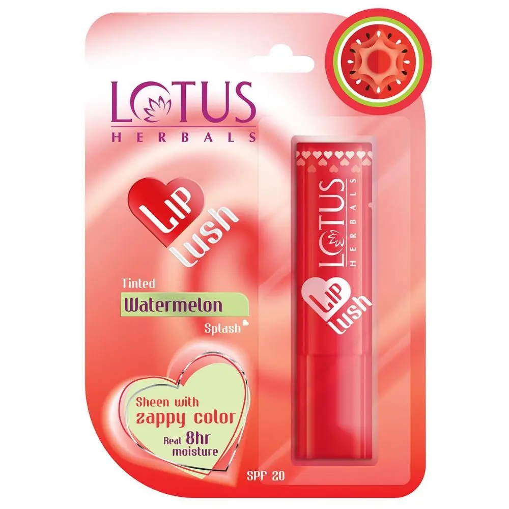 Lotus Herbals Lip Lush Tinted Lip Balm - Watermelon Splash | SPF 20 | 8h Moisturisation | 4g