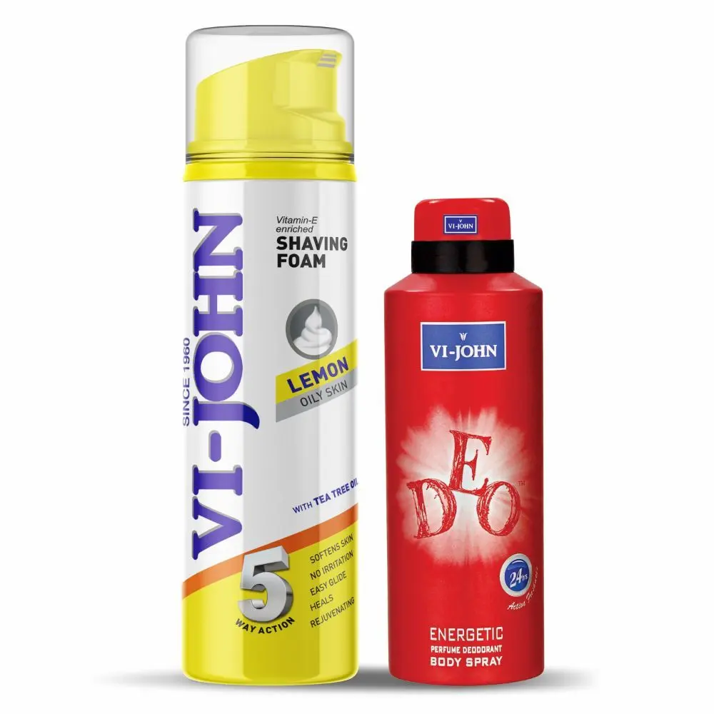 VI - JOHN Combo of Shaving Foam Lemon 200ml & Irresistible Scent Fresh & Soothing Good Fragrance Energetic Deodorants 175ml