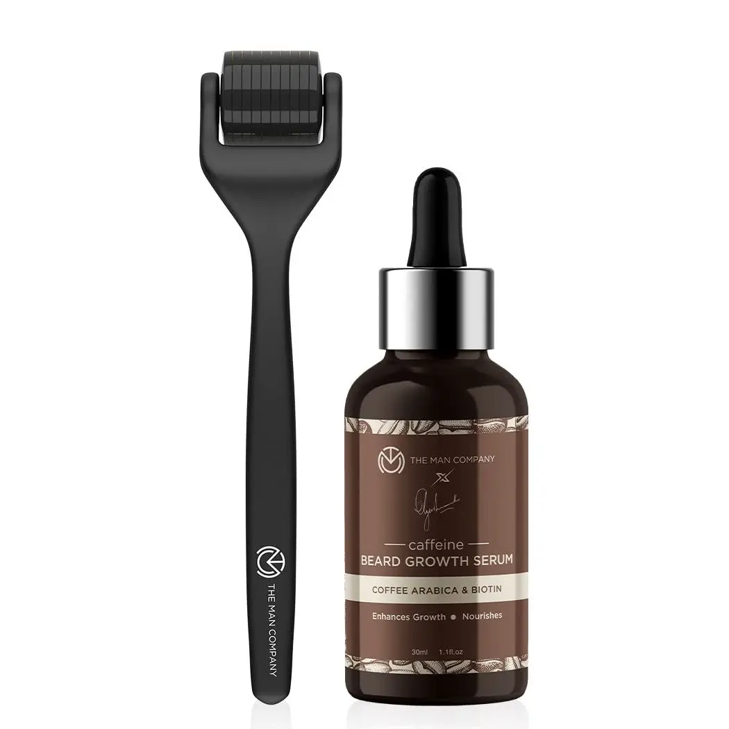 The Man Company Beard Booster Duo | Derma Roller + Caffeine Beard Growth Serum | Activates Hair Follicles | Accelerates Beard Growth, Fuller & Thicker Beard | Improves Patchy Beard