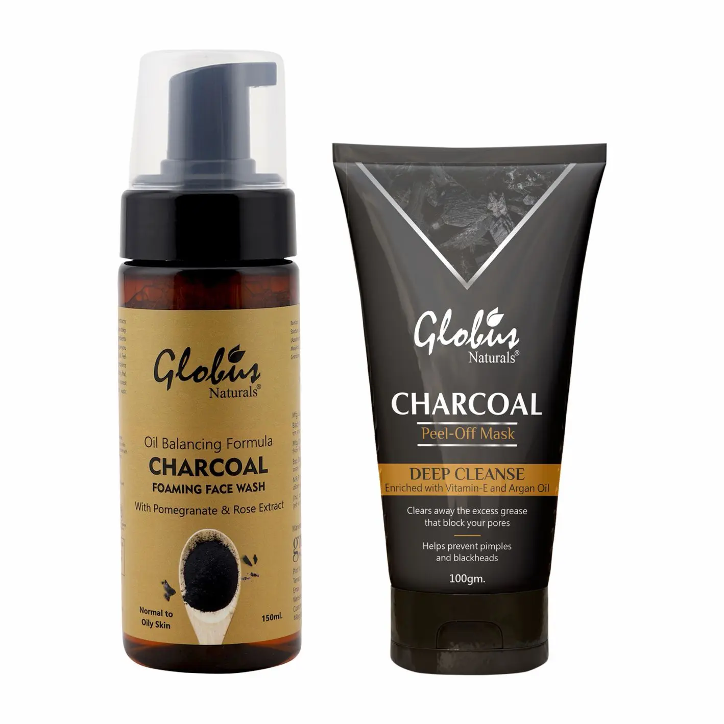 Globus Naturals Charcoal Foaming Face Wash 150 Ml & Charcoal Peel Off Mask Enriched With Vitamin-E And Argan Oil 100 G