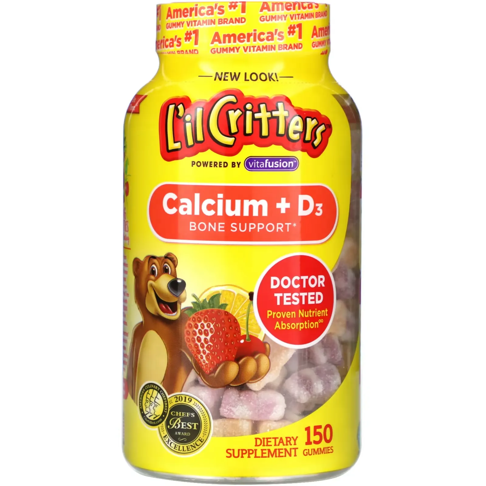 Calcium + D3, Bone Support, Black Cherry, Orange & Strawberry Flavors, 150 Gummies