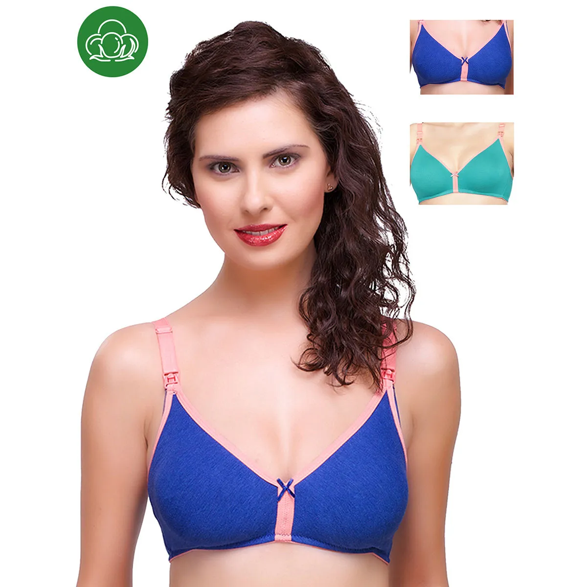 Inner Sense Organic Cotton Antimicrobial Nursing Bra Pack of 3 - Multi-Color