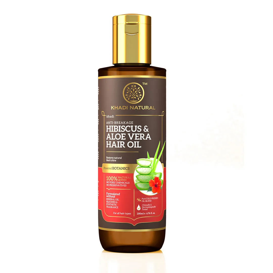 Khadi Natural Anti-Breakage Hibiscus Aloe Vera Hair Oil Restores Natural Black Shinepowered Botanics