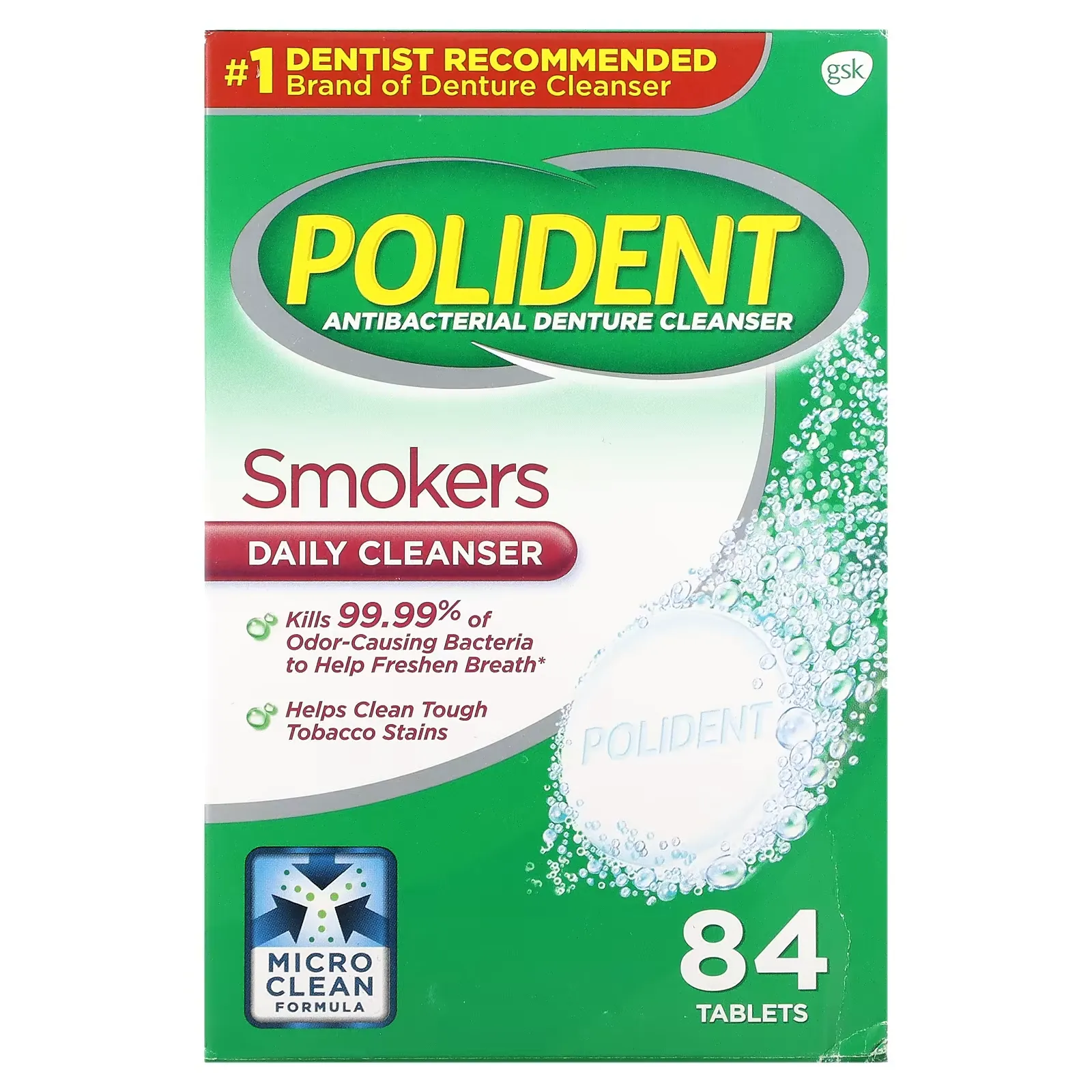 Antibacterial Denture Cleanser, Smokers Daily Cleanser, 84 Tablets