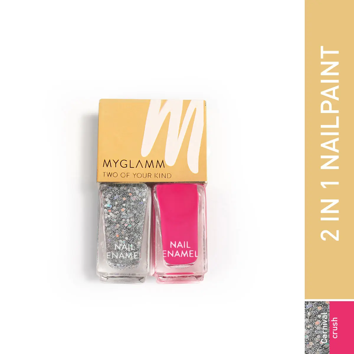 MyGlamm Two Of Your Kind Nail Enamel Duo Glitter Collection-Carnival Crush-2x5ml