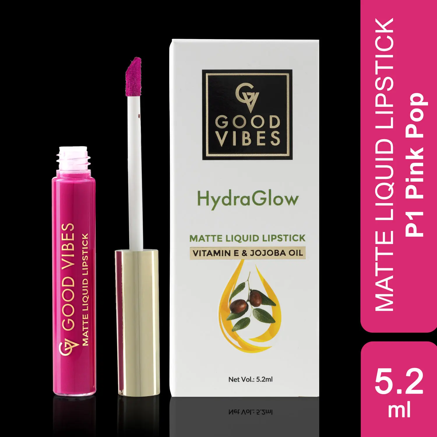 Good Vibes HydraGlow Matte Liquid Lipstick| Jojoba & Vitamin E|Pink Pop (P1) - (5.2ml)