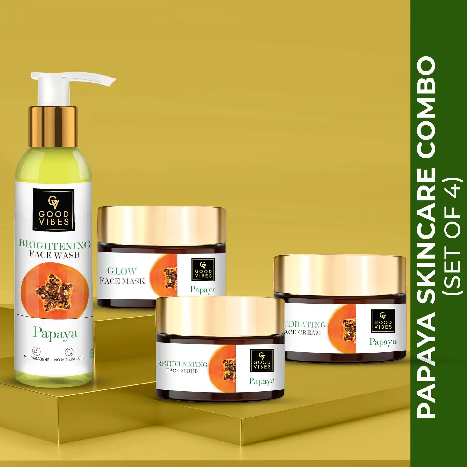 Good Vibes Brightening Papaya Combo (Facewash, Face cream, Scrub, Mask)