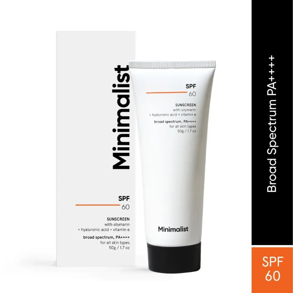 Minimalist SPF 60 Sunscreen With Silymarin + Hyaluironic acid+ Vitamin e, Broad Spectrum, PA++++ (50 g)