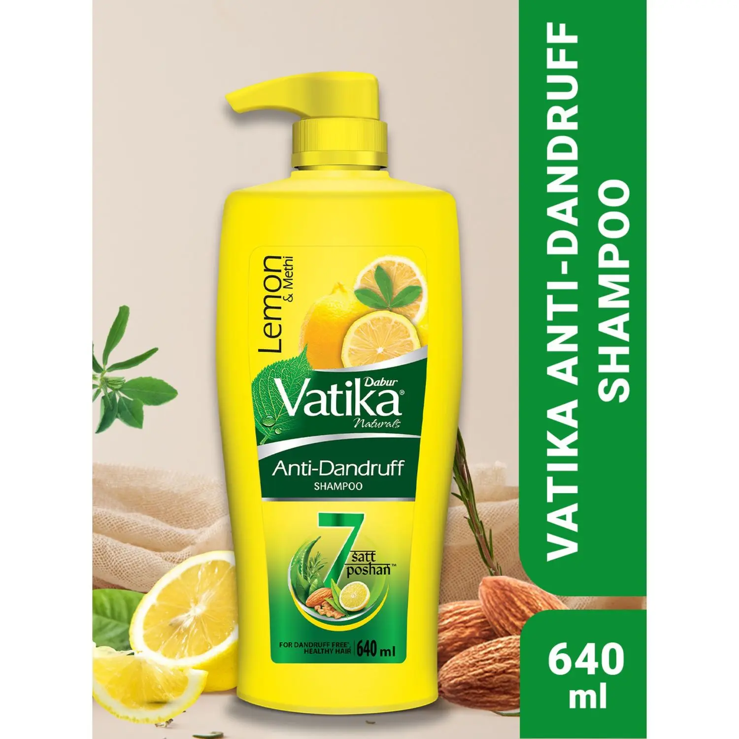 Dabur Vatika Lemon Anti-Dandruff Shampoo - 640ml | Reduces Dandruff | Get smooth, shiny & nourished hair | For Dandruff Free Healthy hair