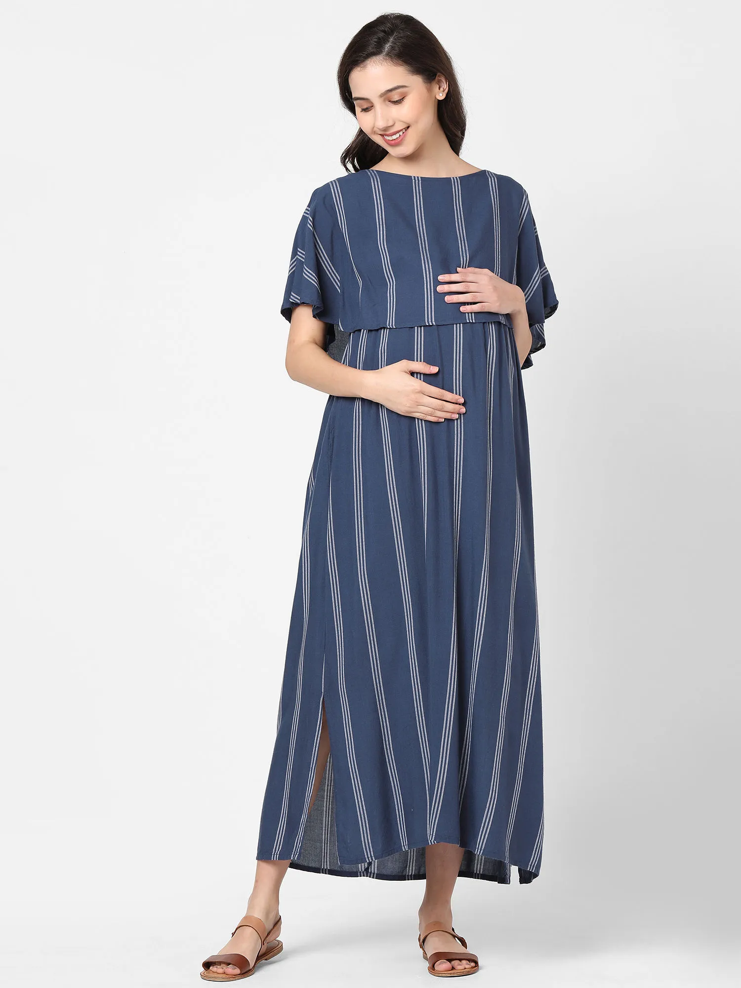 Mystere Paris Radiant Blue Maternity Dress Navy Blue (L)