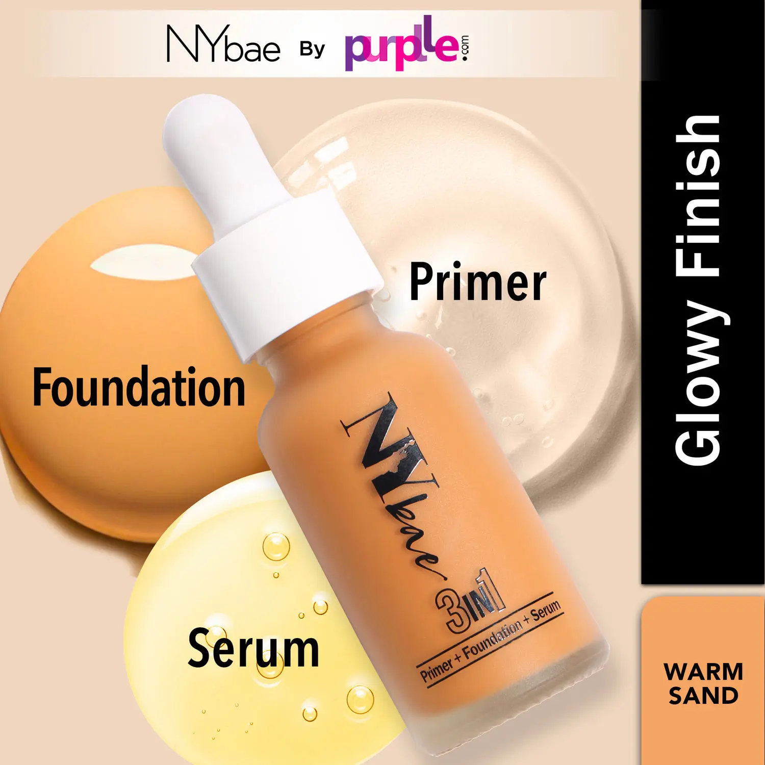 NY Bae 3 in 1 Serum Foundation with Primer I Moisturising I Glowing Korean Skin I Warm Sand 05 (30 ml)