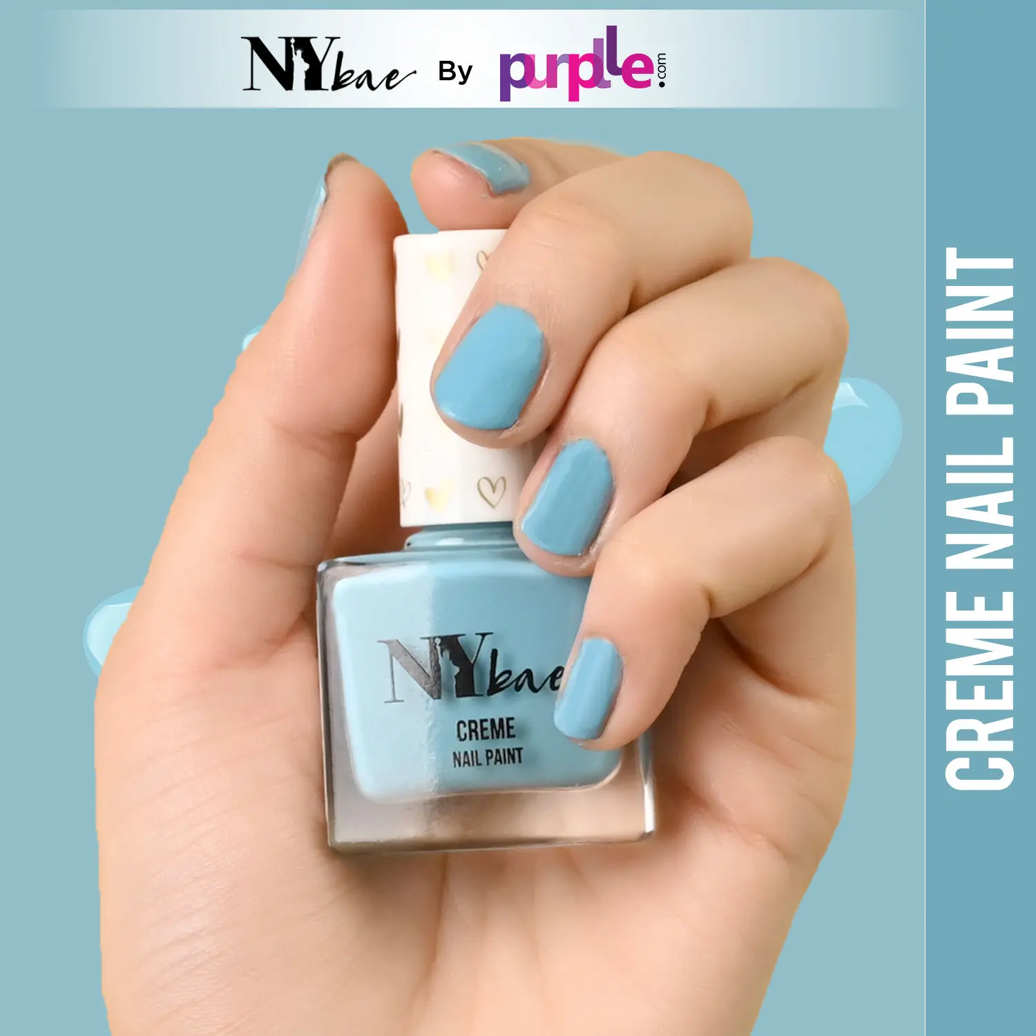 NY Bae Creme Nail Paint - Turkish Blue 13 (10 ml) | Blue | Rich Pigment | Chip-proof | Full Coverage | Travel Friendly | Vegan